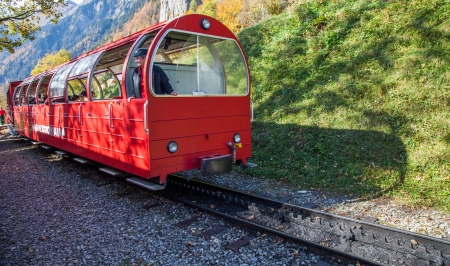 Brienzer-Rothorn, Switzerland, October 20th, 2012. The Brienz-Rothorn railway track still serviced by steam engine locomotives, to the viewing area on top of Rothorn mountains.のeditorial素材