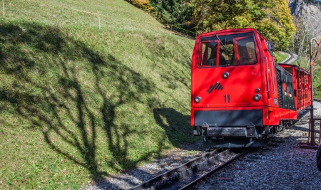 Brienzer-Rothorn, Switzerland, October 20th, 2012. The Brienz-Rothorn railway track still serviced by steam engine locomotives, to the viewing area on top of Rothorn mountains.のeditorial素材