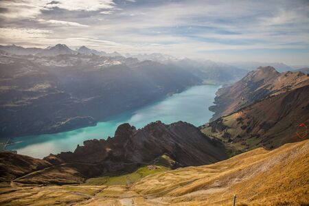 Lake Brienz and The Bernese Alps view from top of Rothorn mountain の写真素材