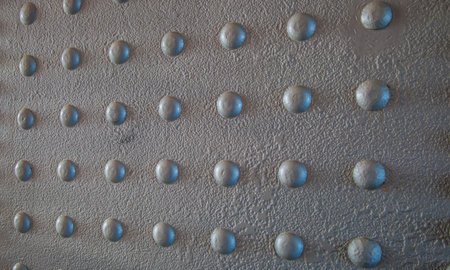 Rows of rivet on a steel plate abstract 