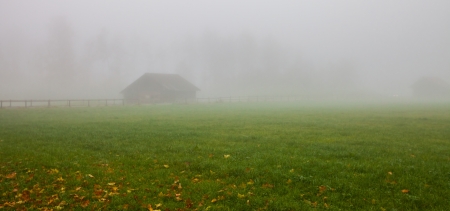 Morning fog covering a field の写真素材