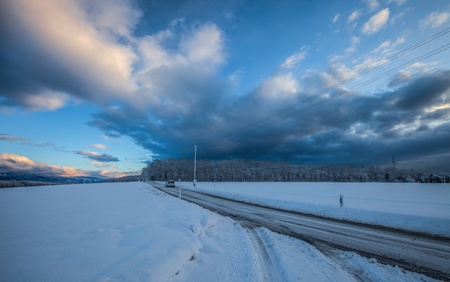 Winter landscape in Geneva, Switzerland after a snow stormの写真素材