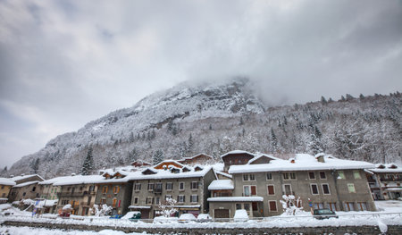 Rural winter scene at Sixt Fer A Cheval village, Franceの写真素材