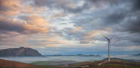 Windmill and sunrise in rural Andalucia, Spain
