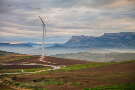 Windmill and sunrise in rural Andalucia, Spainの写真素材