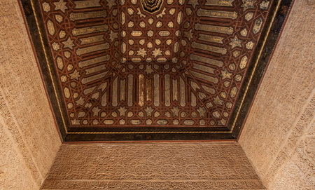 December 15th 2012. Alhambra, Granada, Spain. Motif and intricate ceiling details of Alhambra's Nasrid Palaceのeditorial素材