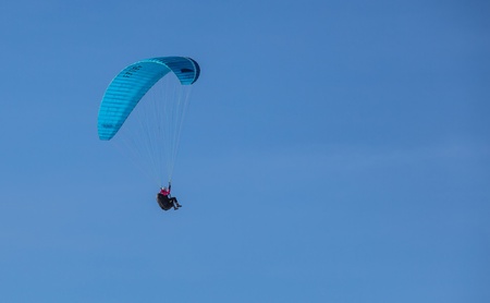 Chateau de Oex, Switzerland, 26th January 2013. Paraglider at the 35th International Hot Air Balloon festival. It is being held from 26th January to 3rd February 2013.のeditorial素材