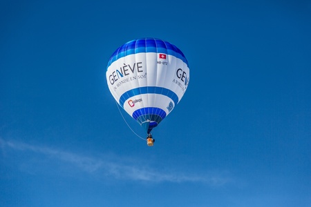 Chateau de Oex, Switzerland, 26th January 2013. Hot air balloons at the 35th International Hot Air Balloon festival. It is being held from 26th January to 3rd February 2013.のeditorial素材