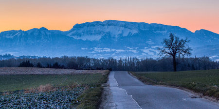 Mont Blanc mountain range at dawnの写真素材