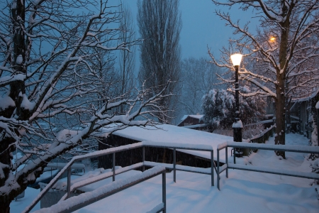 Morning snow in a park, Nyon, Switzerland の写真素材