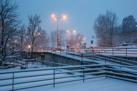 Morning snow in a park, Nyon, Switzerland.の写真素材