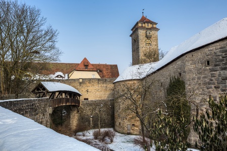 Rothenburg ob der Tauber, Bavaria, Germany town wall and tower のeditorial素材