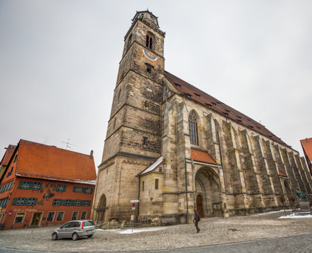 Dinkelsbuhl, Bavaria, Germany, February 14th, 2013. Saint George Minster, a gothic church in Dinkelsbuhl, Bavaria, Germany.のeditorial素材