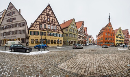 Dinkelsbuhl, Bavaria, Germany, February 14th, 2013. Dinkelsbuhl street view, a historic medieval town in Bavaria, Germanyのeditorial素材