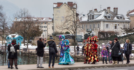 Annecy, France, February 23rd, 2013. Participants at the Annual Carnival Venitien.のeditorial素材