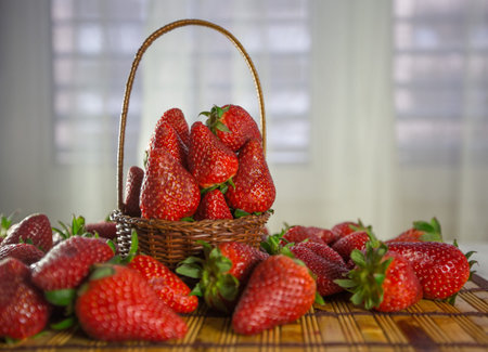 A bunch of strawberry on the table の写真素材