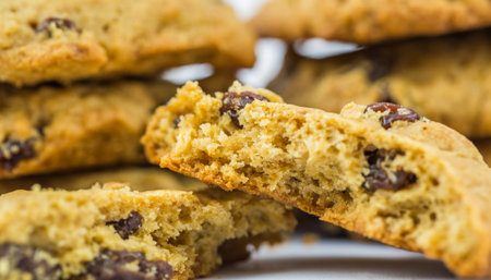 Home made raisin cookies close up