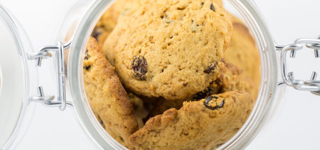 Home made raisin cookies in jars
