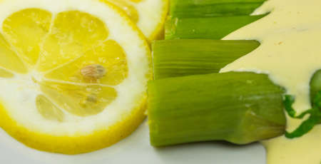 Asparagus with hollandaise sauceの写真素材