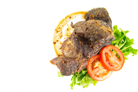 Roast beef with tomato and rocket leafの写真素材