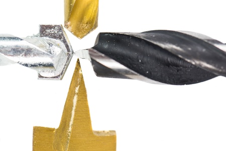 Various type of drill bits over white backgroundの写真素材