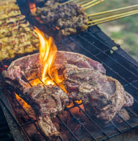 Lamb meat on the barbecue grillの写真素材