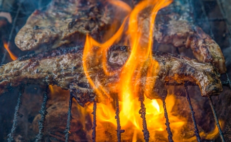 Lamb meat on the barbecue grillの写真素材