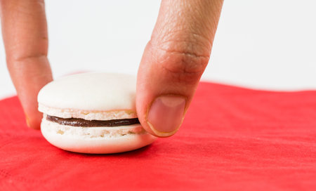French vanilla macarons with chocolate buttercream fillingsの写真素材