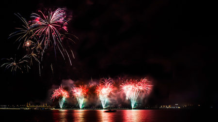 Fireworks display in the night sky の写真素材
