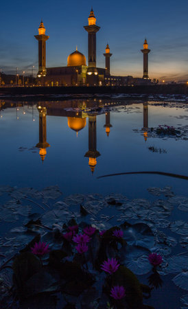Mosque and reflection at sunriseのeditorial素材