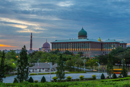 Putrajaya cityscape at sunset, Malaysiaのeditorial素材