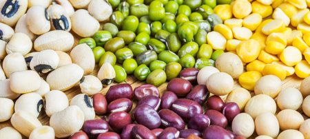 Mix beans and lentils of split toor dal, black eyed peas, soya bean, mung bean, azuki, bean,