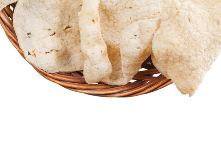 Deep fried fish cracker in a wicker basketの写真素材