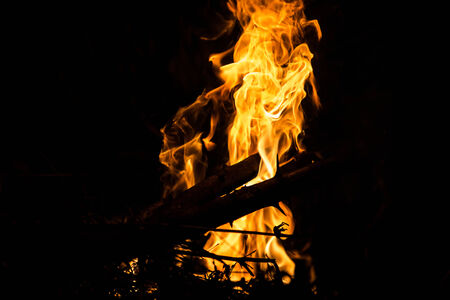 Burning fire abstract at nightの写真素材