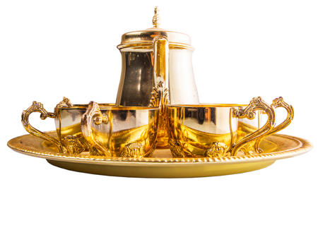 Old Middle Eastern tea set over white backgroundの写真素材