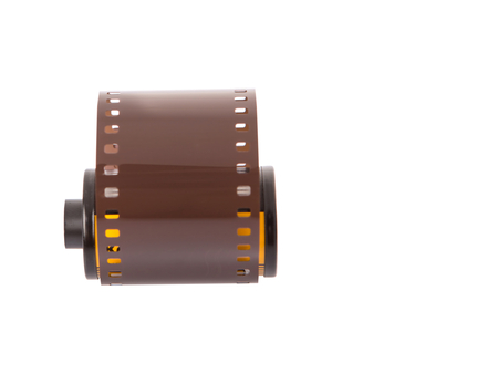 35mm still camera film cartridge over white backgroundの写真素材