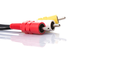 Audio and video cinch connector over white backgroundの写真素材