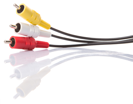 Audio and video cinch connector over white backgroundの写真素材