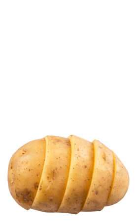 Sliced whole potato over white backgroundの写真素材