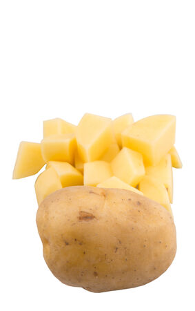 Chopped potato over white backgroundの写真素材