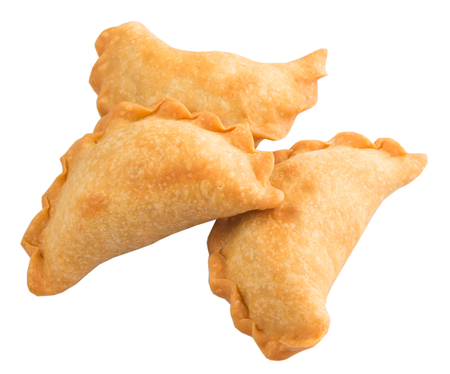 Popular traditional Malaysian snack curry puff over white backgroundの写真素材