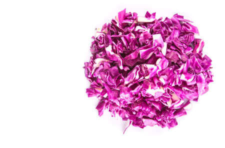 Chopped red cabbage over white backgroundの写真素材