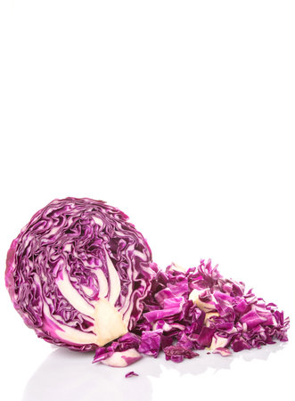 Chopped red cabbage over white backgroundの写真素材