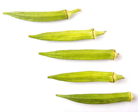 Okra or ladies fingers vegetables on white backgroundの写真素材