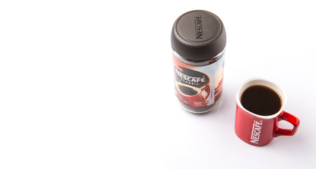 KUALA LUMPUR, MALAYSIA - JANUARY 17TH, 2015. Nescafe is a brand of instant powdered coffee made by Nestle S.A, a Swiss multinational food and beverage company, first introduced on April 1, 1938.のeditorial素材