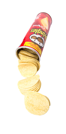 KUALA LUMPUR, MALAYSIA - JANUARY 19TH 2015. Owned by the Kellogg Company, Pringles is a brand of potato snack chips sold in 140 countries with yearly sales of more than US 1.4 billion dollars.のeditorial素材