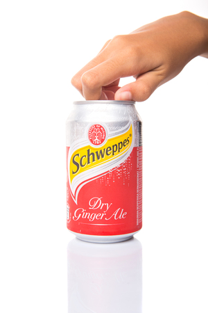 KUALA LUMPUR, MALAYSIA - JANUARY 30TH 2015. Schweppes is a beverage brand with a variety of carbonated waters and ginger ales. Popular Schweppes products includes ginger ale, introduced in 1870.のeditorial素材