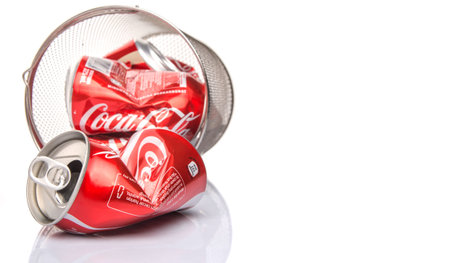 KUALA LUMPUR, MALAYSIA - FEBRUARY 6TH 2015. Recycling Coca Cola cans. Coca Cola drinks are produced and manufactured by The Coca-Cola Company, an American multinational beverage corporationのeditorial素材