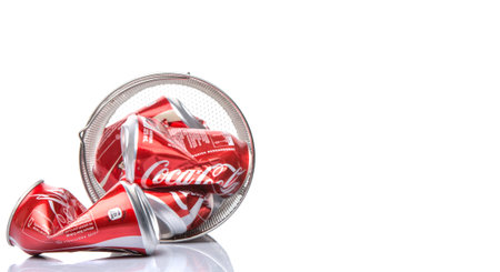 KUALA LUMPUR, MALAYSIA - FEBRUARY 6TH 2015. Recycling Coca Cola cans. Coca Cola drinks are produced and manufactured by The Coca-Cola Company, an American multinational beverage corporationのeditorial素材