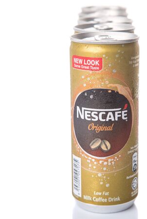 KUALA LUMPUR, MALAYSIA - FEBRUARY 13TH 2015. Nescafe can drink. Nescafe is a brand of instant coffee made by Nestle, a Swiss multinational food and beverage company, first introduced on April 1, 1938.のeditorial素材